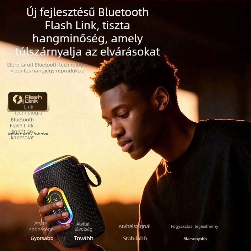Kézben tartható Bluetooth hangszóró 2 hangszóróval, beépített akkumulátor 2000–4000 mAh, IPX4 vízálló, Bluetooth 5.0, 10 m hatótávolság