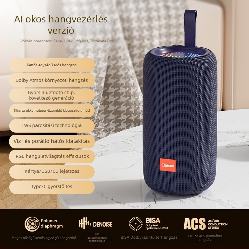 Kültéri hordozható Bluetooth hangszóró IPX7 vízálló, Bluetooth 5.3, 100 Hz-20 kHz frekvenciatartomány, SNR ≥70 dB, TF/USB/AUX/Bluetooth csatlakozás