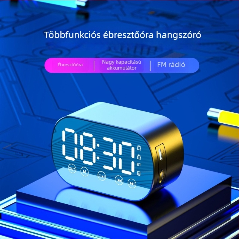 Bluetooth hangszóró ébresztővel, beépített akkumulátor 500-800 mAh, 10W, frekvencia-válasz 30 Hz-15 kHz, SNR < 60 dB