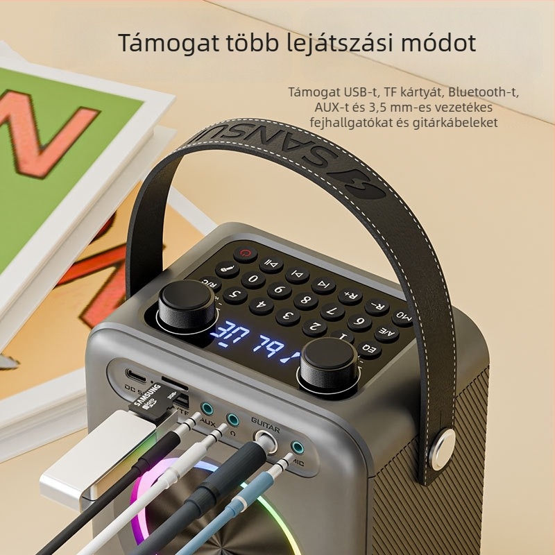 Kültéri karaoke Bluetooth hangszóró, IPX7 vízálló, beépített 6000mAh akkumulátor, 50W teljesítmény, Bluetooth 5.0