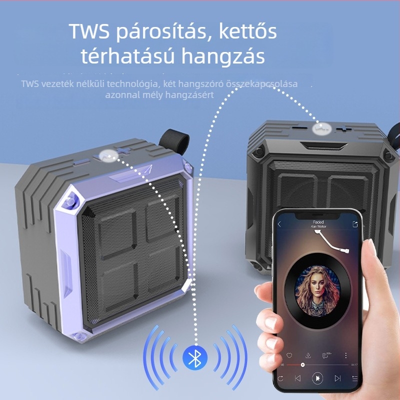 K7 vezeték nélküli Bluetooth hangszóró otthonra és kültérre — hordozható, 5W, Bluetooth 5.3, 40Hz-20kHz, IPX2, 10 m hatótáv