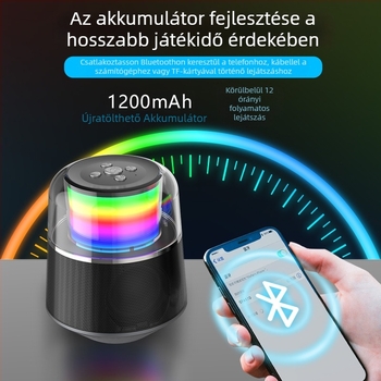 Bluetooth hangszóró RGB világítással, 5W teljesítmény, Bluetooth 5.0, 60Hz-15kHz hangfrekvencia, 8 órás lejátszás, USB interfész