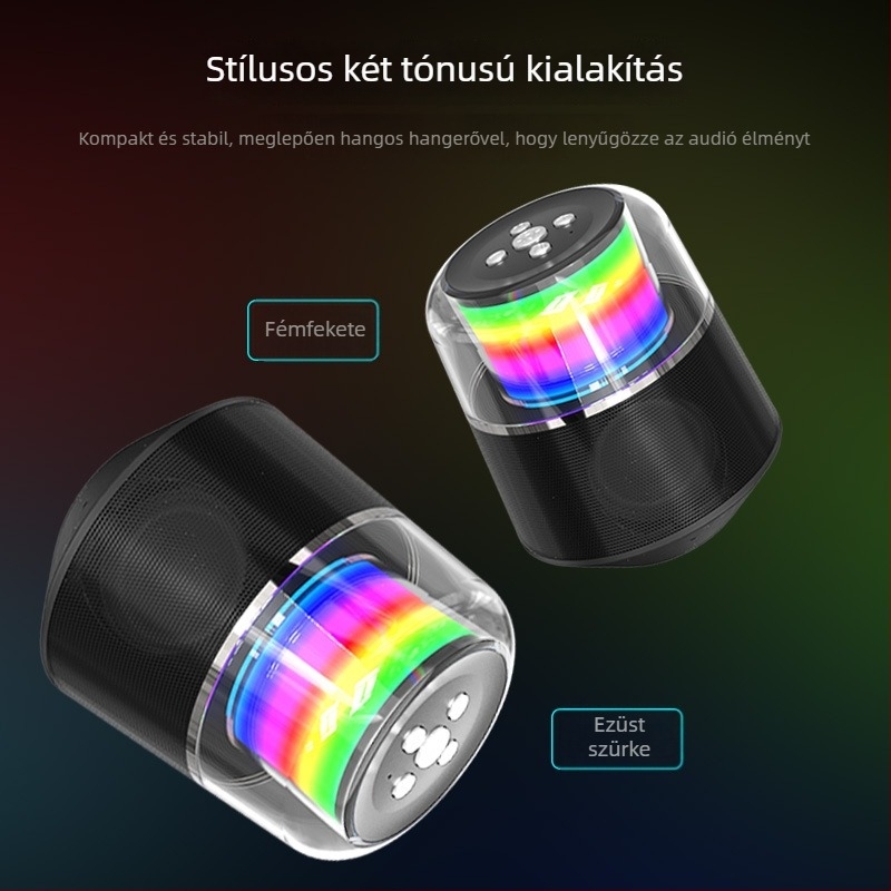 Bluetooth hangszóró RGB világítással, 5W teljesítmény, Bluetooth 5.0, 60Hz-15kHz hangfrekvencia, 8 órás lejátszás, USB interfész