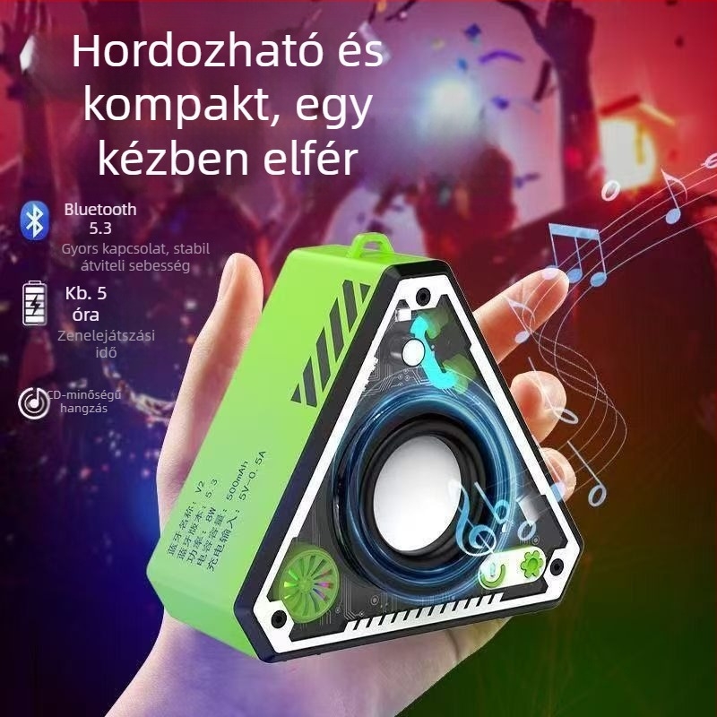 Kültéri hordozható Bluetooth hangszóró, BT 5.0, 5W, frekvencia-válasz 100 Hz–20 kHz, SNR ≥70 dB, beépített akkumulátor 300–500 mAh