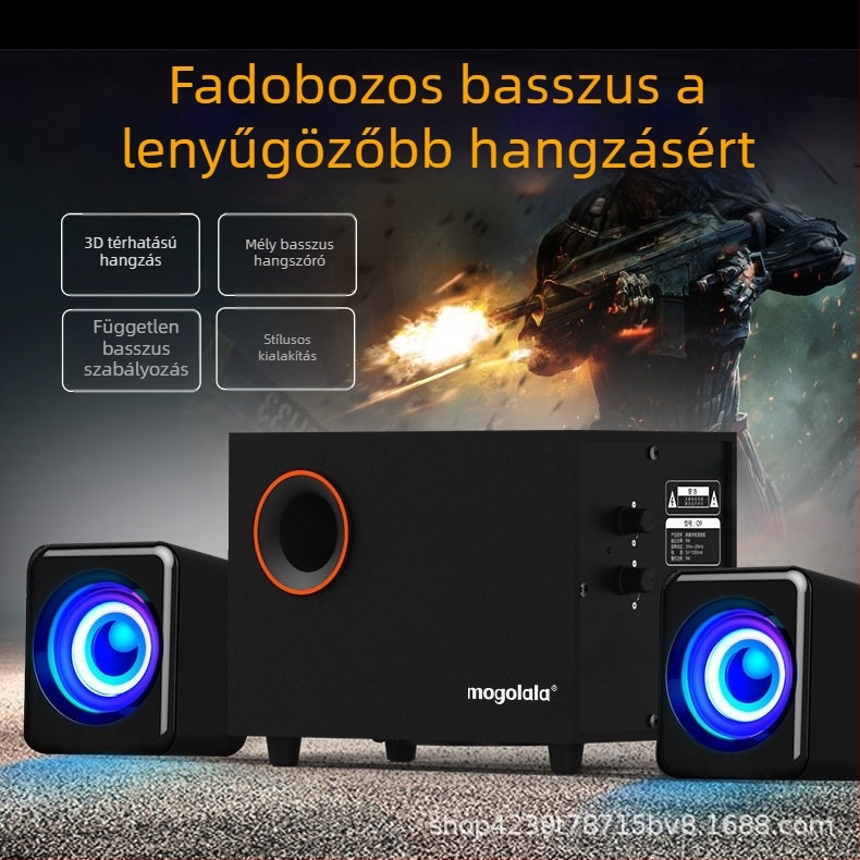 Asztali számítógép-hangszórók, USB-tápellátás, Bluetooth 4.0, 3,5 mm-es audió bemenet, 3 hangszórós rendszer