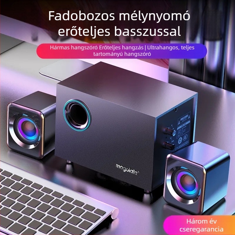 Asztali számítógép-hangszórók, USB-tápellátás, Bluetooth 4.0, 3,5 mm-es audió bemenet, 3 hangszórós rendszer