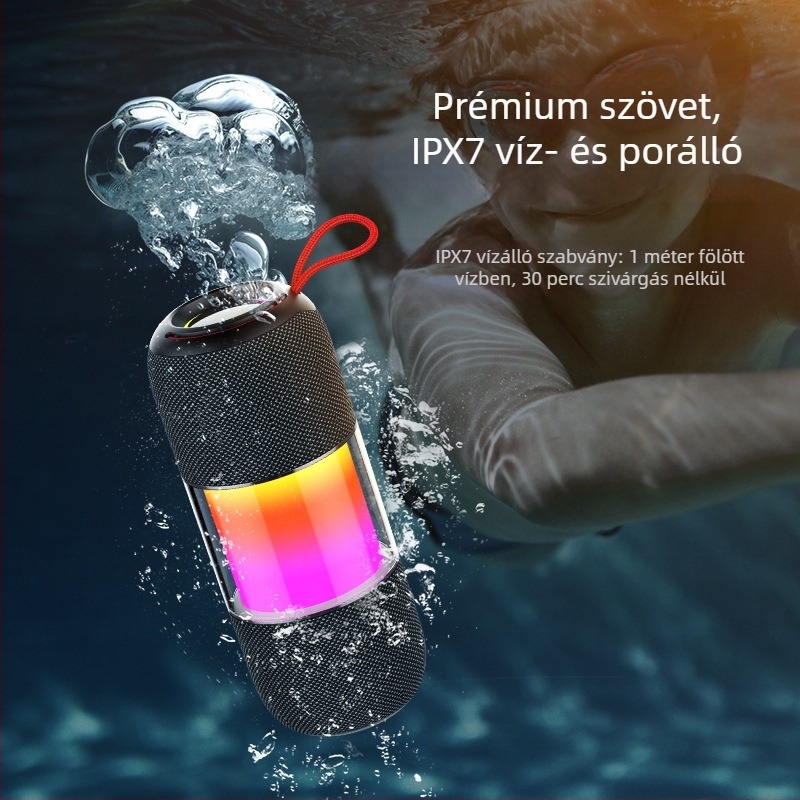 Vízálló Bluetooth hangszóró, hordozható kültéri és otthoni használatra, 5W, Bluetooth 5.3, IPX5, beépített akkumulátor 2000–4000 mAh, frekvencia-tartomány 100 Hz–20 kHz