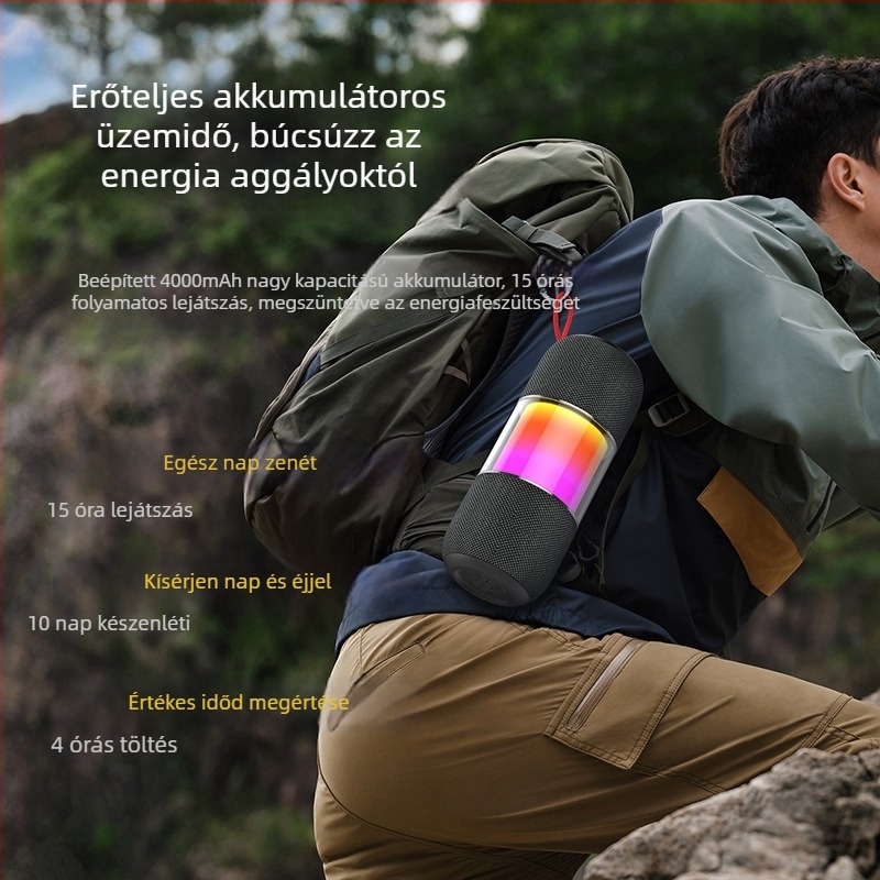 Vízálló Bluetooth hangszóró, hordozható kültéri és otthoni használatra, 5W, Bluetooth 5.3, IPX5, beépített akkumulátor 2000–4000 mAh, frekvencia-tartomány 100 Hz–20 kHz