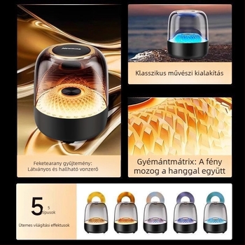 Átlátszó kivitelű Bluetooth hangszóró, TWS-kapcsolat, LED világítás, beépített mélynyomó, otthoni surround hangzás