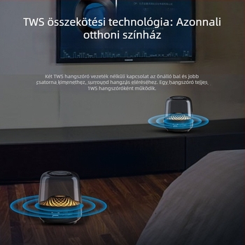 Átlátszó kivitelű Bluetooth hangszóró, TWS-kapcsolat, LED világítás, beépített mélynyomó, otthoni surround hangzás