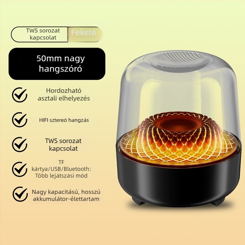 Átlátszó kivitelű Bluetooth hangszóró, TWS-kapcsolat, LED világítás, beépített mélynyomó, otthoni surround hangzás