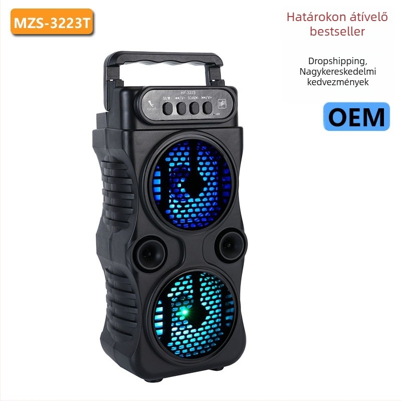 Kültéri vezeték nélküli Bluetooth hordozható hangfal kettős 3 hüvelykes basszus hangszóróval, USB tápegység, Bluetooth 5.3, 10W kimenet, beépített 1200-2000mAh akkumulátor, 15 m hatótávolság