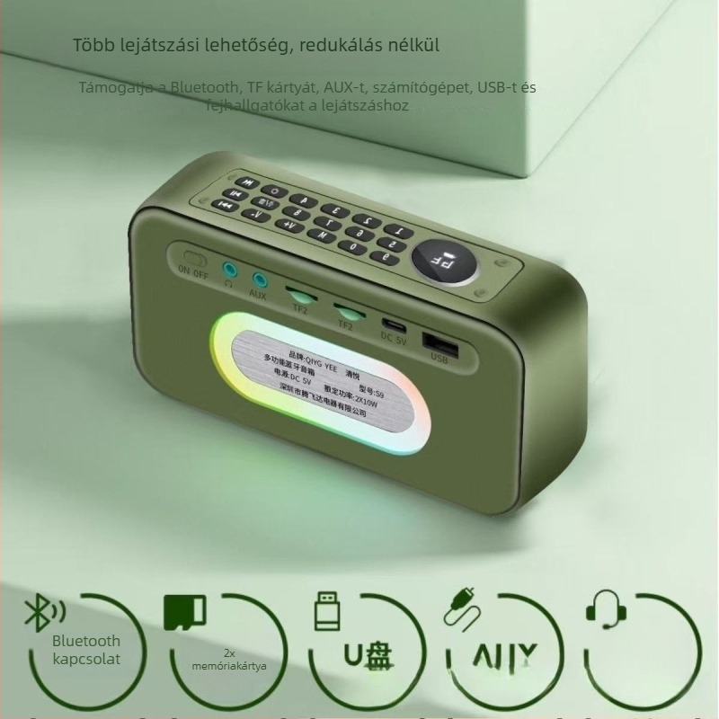 Qingyue S9 Kültéri vezeték nélküli hangszóró szubwooferrel – 2 hangszóró, IPX6 vízálló, 60Hz–15kHz, SNR ≥75dB, Bluetooth 2.0