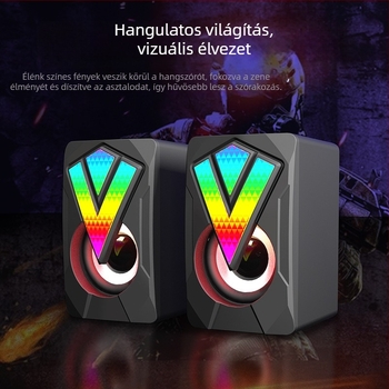 Fényes USB mini számítógép hangszóró két hangszóróval, frekvenciasáv 60 Hz–15 kHz, USB/3,5 mm hang, SNR ≥75 dB