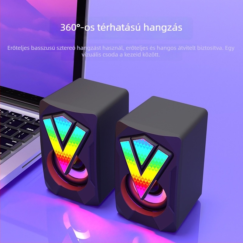Fényes USB mini számítógép hangszóró két hangszóróval, frekvenciasáv 60 Hz–15 kHz, USB/3,5 mm hang, SNR ≥75 dB