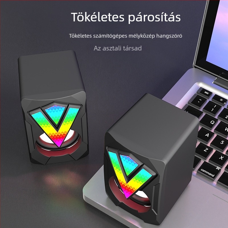 Fényes USB mini számítógép hangszóró két hangszóróval, frekvenciasáv 60 Hz–15 kHz, USB/3,5 mm hang, SNR ≥75 dB