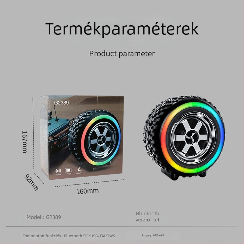 Hordozható Bluetooth hangszóró — kültéri és asztali használatra, 5W, hatótáv 10m, 100Hz-20kHz, SNR ≥95dB
