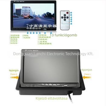 Autó LCD kijelző L0728, TFT LCD, 800x480 RGB, Videojel bemenet