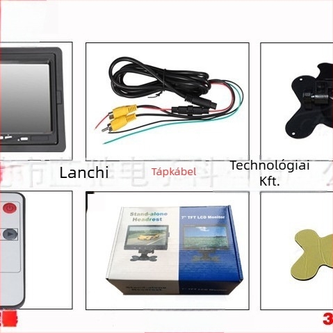 Autó LCD kijelző L0728, TFT LCD, 800x480 RGB, Videojel bemenet
