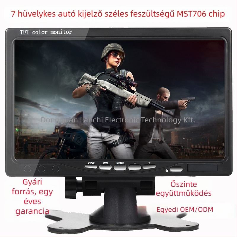 Autó LCD kijelző L0728, TFT LCD, 800x480 RGB, Videojel bemenet