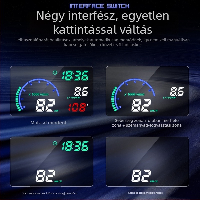 Escort i9 HUD autóhoz, OBD bemenet, repülőgépminőségű LED kijelző, felbontás 1000, súly 0,25 kg, univerzális kompatibilitás