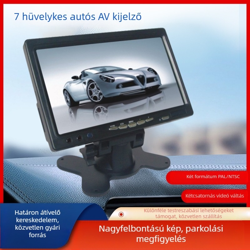 CAR7000 autó LCD visszafordító monitor LED-kijelzővel, 800x480 felbontás, RGB bemenet