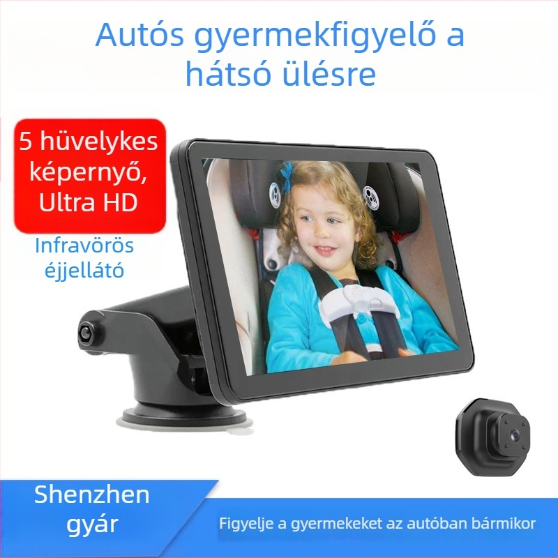 Autóba szerelt babamonitor 5 hüvelykes HD kijelzővel és infravörös éjszakai látással