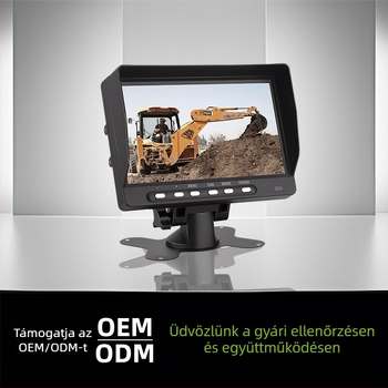 Jármű LCD kijelző JY-M770; kétcsatornás AHD/CVBS bemenet; felbontás 1024x600; négyfelé osztott HD hátrameneti monitor; PAL/NTSC; testreszabható feldolgozás; alkalmas vanokra, teherautókra és lakóautókra