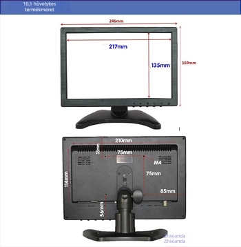 Zhixianda H1016 IPS monitor, 16:10 arány, USB/HDMI/VGA/Audio csatlakozók, 500 cd/m2 fényerő, 3C tanúsítvány