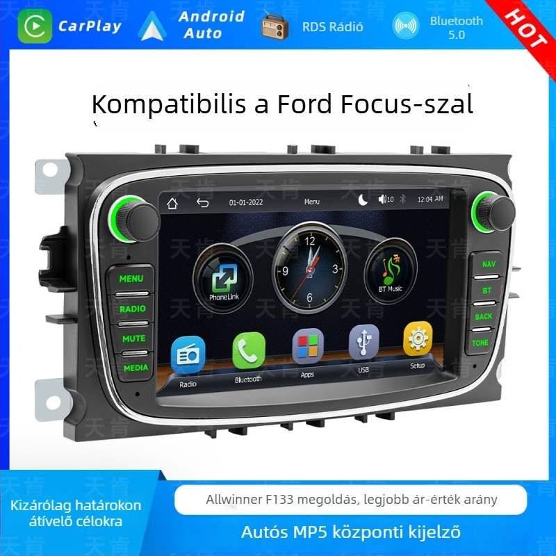 Tianken Ford Focus MP5 Car GPS Navigáció CarPlay központi kijelző — IPS kijelző, 12-14.4V tápegység, 60W x 4, Ford Focus kompatibilis