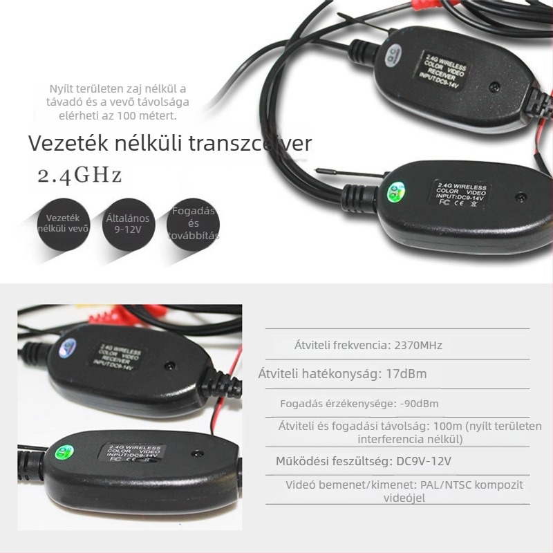 2.4G vezeték nélküli hátrameneti kamera adó-vevő autós kijelzővel