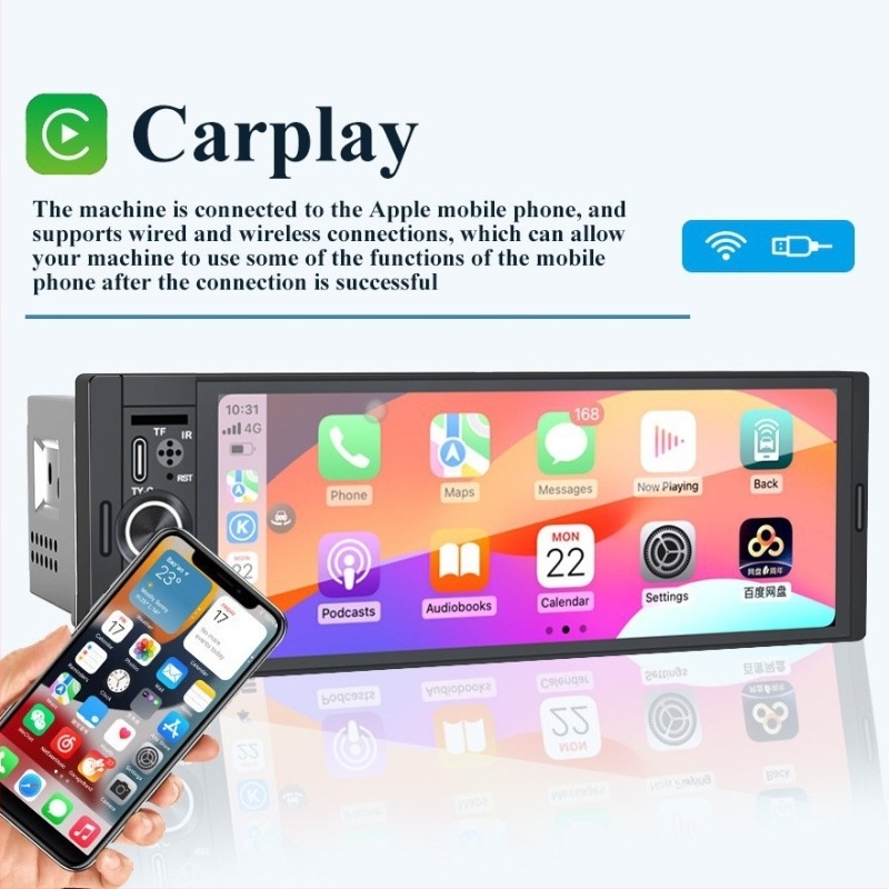 Universális autó központi kijelző GPS navigációval és vezeték nélküli CarPlay-vel, IPS kijelző, 1280x480 felbontás, 12V-24V tápegység