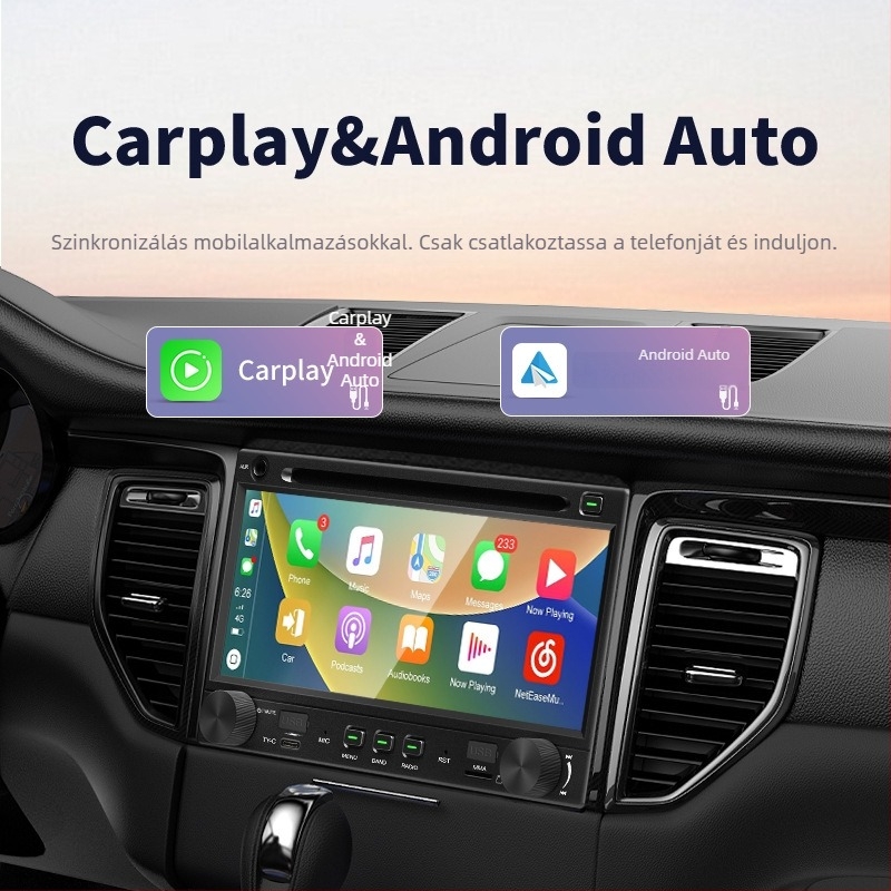6,86 hüvelykes Linux autófej egység vezeték nélküli CarPlay-el, gyors töltés, navigáció és DVD-lejátszó, kompatibilis a 7862-vel