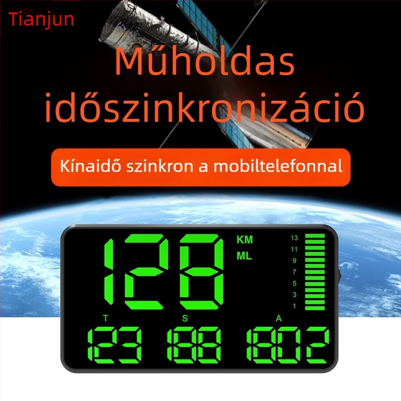 Autós HUD kijelző, modell C90, GPS bemenet, magasság, idő és megtett kilométer statisztika, gyorshajtás riasztás