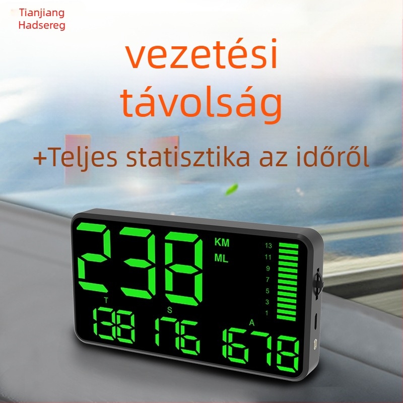 Autós HUD kijelző, modell C90, GPS bemenet, magasság, idő és megtett kilométer statisztika, gyorshajtás riasztás