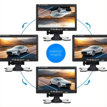 Autó LCD kijelző L0728A — AHD hátrameneti kép, széles feszültségtartomány 12-30V, TFT LCD, 1024×600 RGB, videobemenet