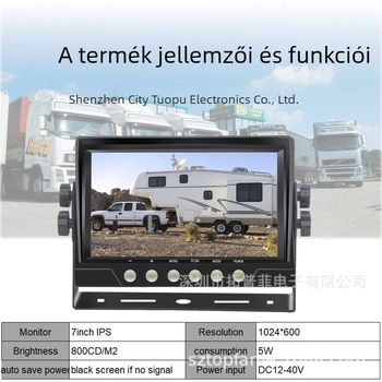 TOPFAME AHD-7010 Autóhátsó kijelző, 7 hüvelykes TFT LCD monitor, AHD bemenet, 1920x1080P felbontás, 120° kamera látószög