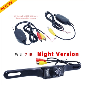 Vezeték nélküli autós monitor adó- és vevőegységgel a rendszámkamera számára, modell JF-013-7, 2 videó bemenet, 520TVL felbontás, 12V tápegység, 170°-os állítható szög