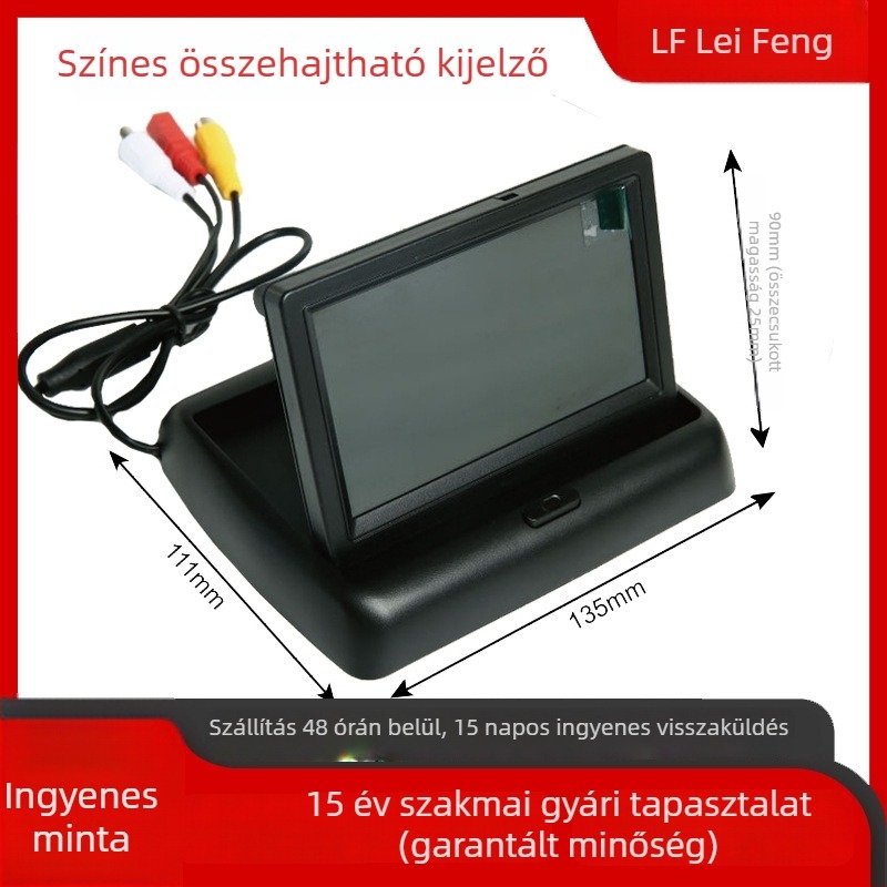 Összecsukható autó LCD kijelző, 12V tápegység, AV bemenet, NP automatikus kapcsolás, modell P2-4.3