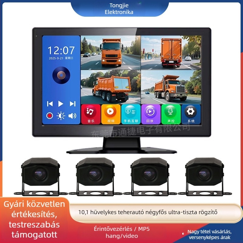 Éjszakai látású fedélzeti autós kamera érintőképernyővel, 10 colos kijelző, 256 GB memória, 720p felbontás, 170° látómező, több lencsés rendszer