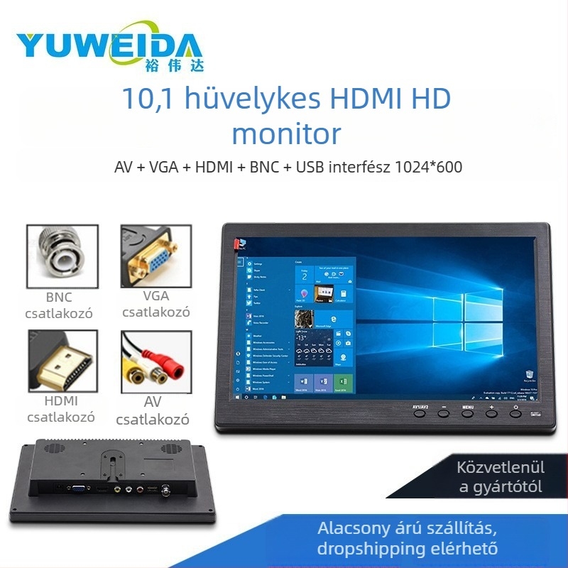 Ywd-101 Jármű számítógép-monitor – LCD kijelző, 1024x600 felbontás, HDMI, VGA és BNC bemenetek
