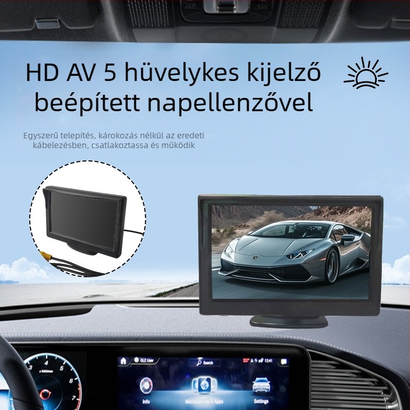 Autó hátrameneti kijelző napellenzővel, 12-24V, felbontás 480x272, modell TJ4301