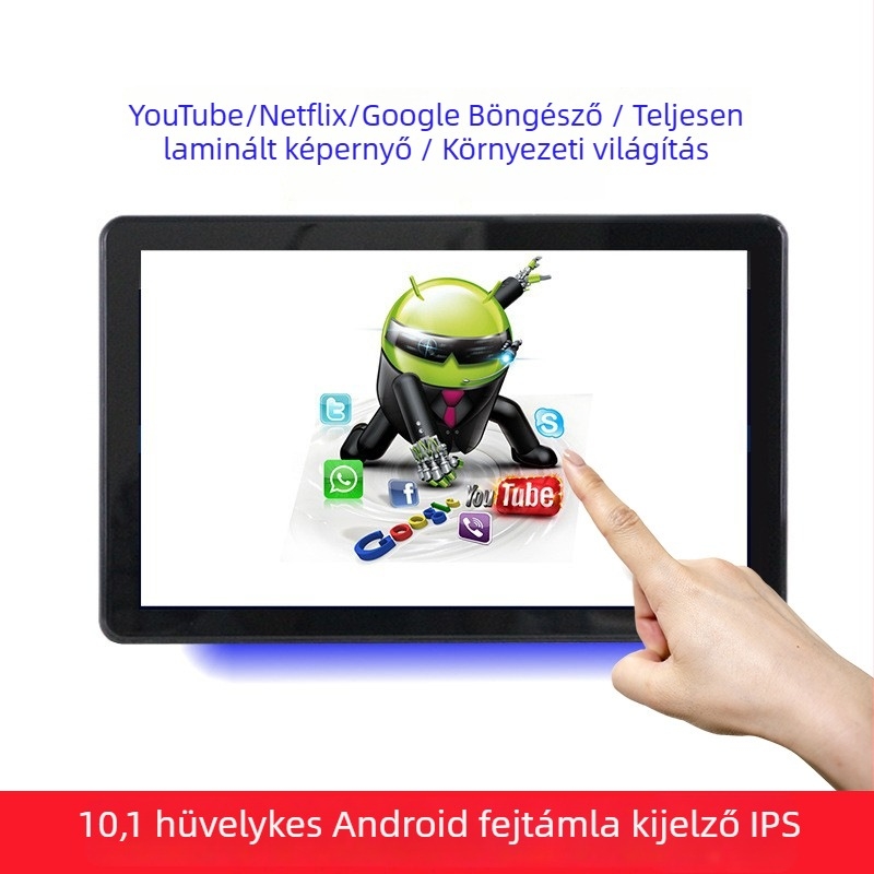 10,1 hüvelykes Android IPS fejrészen lévő monitor, Android 13, autóhátsó ülésre szórakoztató kijelző