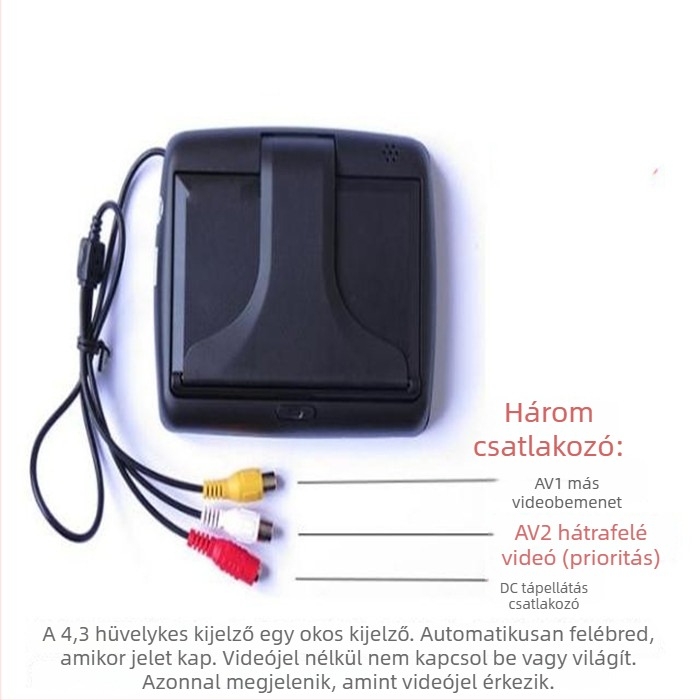 Összecsukható autómonitor, HD digitális kijelző, felbontás 480x272, AV bemenet, hátsó nézet prioritás