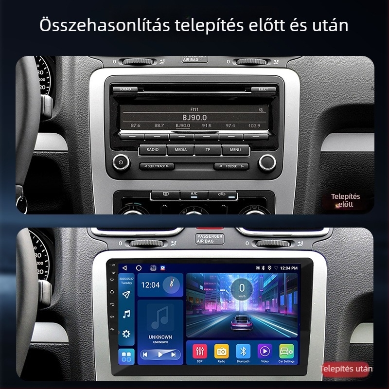 Android alapú autó navigációs központi egység, 8‑magos processzor, Bluetooth rádió és tolató kamera