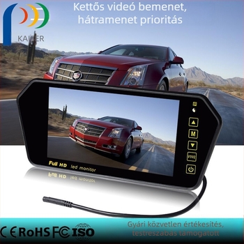 Autóhátrameneti kijelző (KZ-030 modell) LCD-képernyővel, 800x480 felbontással, Bluetooth-kapcsolattal és hőmérséklet-kijelzővel