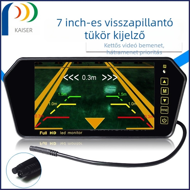 Autóhátrameneti kijelző (KZ-030 modell) LCD-képernyővel, 800x480 felbontással, Bluetooth-kapcsolattal és hőmérséklet-kijelzővel