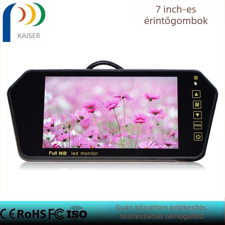 Autóhátrameneti kijelző (KZ-030 modell) LCD-képernyővel, 800x480 felbontással, Bluetooth-kapcsolattal és hőmérséklet-kijelzővel