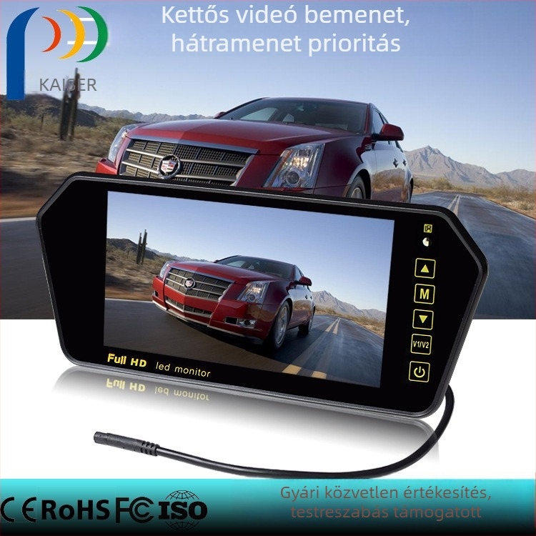 Autóhátrameneti kijelző (KZ-030 modell) LCD-képernyővel, 800x480 felbontással, Bluetooth-kapcsolattal és hőmérséklet-kijelzővel