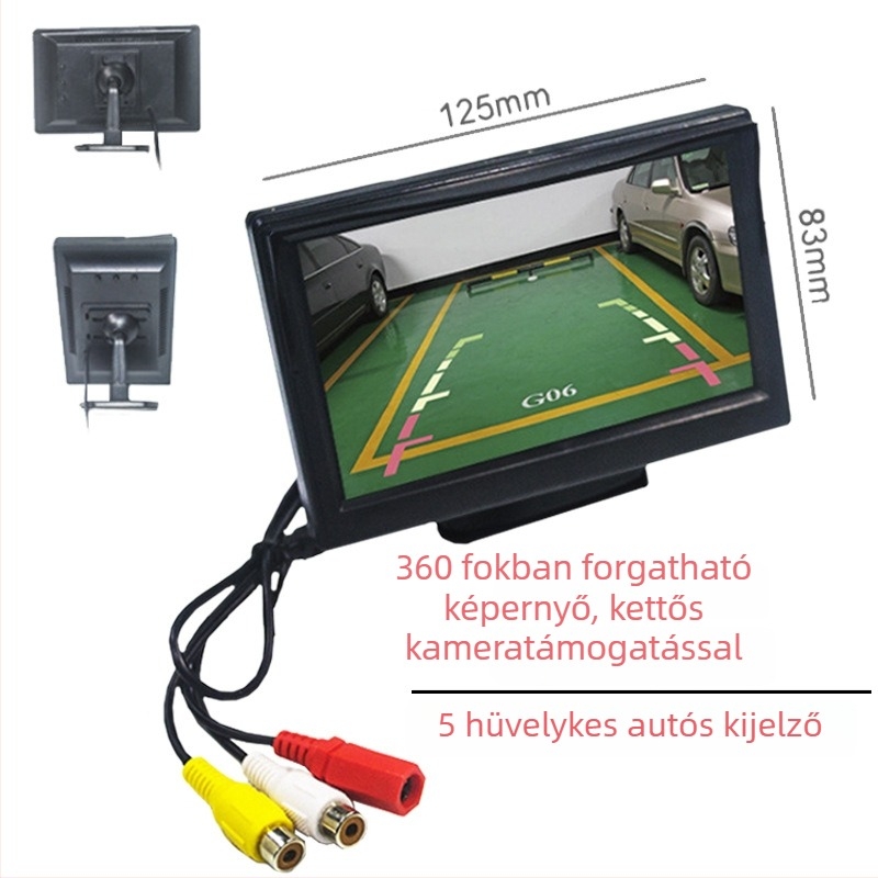5 hüvelykes autós LCD monitor szívófejes rögzítéssel, hátrameneti kép megjelenítésére, 24V